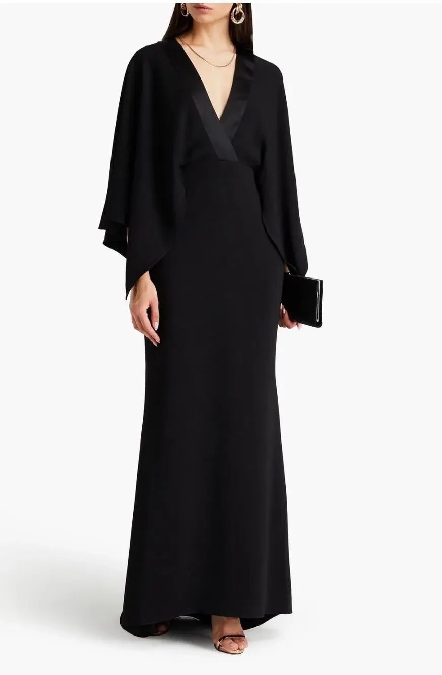 BADGLEY MISCHKA
Draped satin-trimmed crepe gown